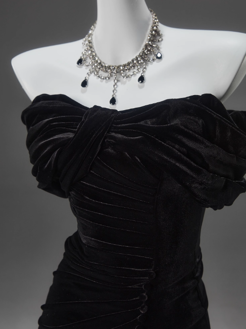 Black Mermaid Off-The-Shoulder Velvet Long Classy Prom Dress, Elegant Classy Evening Dress