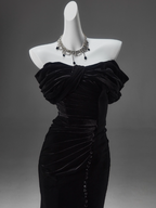 Black Mermaid Off-The-Shoulder Velvet Long Classy Prom Dress, Elegant Classy Evening Dress