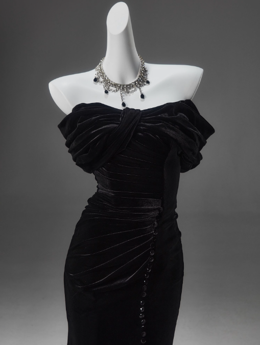 Black Mermaid Off-The-Shoulder Velvet Long Classy Prom Dress, Elegant Classy Evening Dress