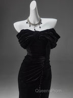 Black Mermaid Off-The-Shoulder Velvet Long Evening Prom Dress, Elegant Quinceanera Dress