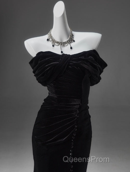 Black Mermaid Off-The-Shoulder Velvet Long Evening Prom Dress, Elegant Quinceanera Dress