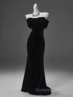 Black Mermaid Off-The-Shoulder Velvet Long Evening Prom Dress, Elegant Quinceanera Dress