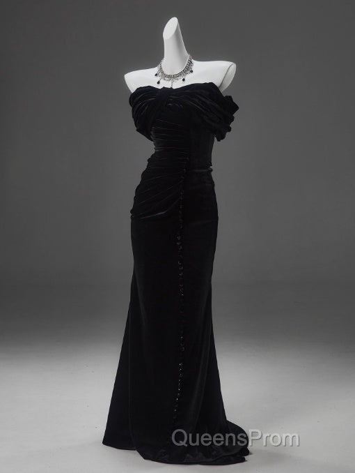 Black Mermaid Off-The-Shoulder Velvet Long Evening Prom Dress, Elegant Quinceanera Dress