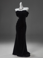 Black Mermaid Off-The-Shoulder Velvet Long Classy Prom Dress, Elegant Classy Evening Dress