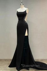Black Mermaid Open Back Dress With Slit