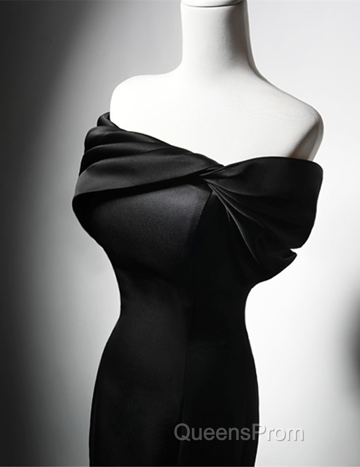 Black Mermaid Satin Off Shoulder Evening Dress, Black Satin Evening Prom Dress Secondary image