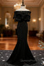 Black Mermaid Satin Off the Shoulder Evening Prom Dress With Split