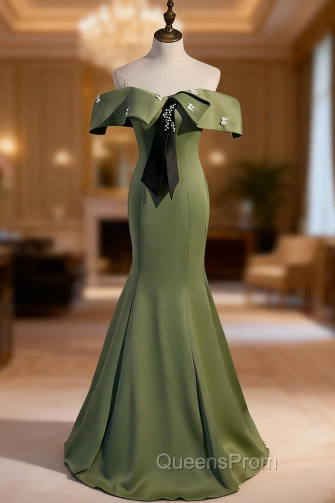 Black Mermaid Satin Off the Shoulder Evening Prom Dress