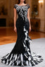 Black Mermaid Sequins Cap Sleeve Feather Evening Prom Dress