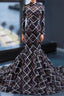 Black Mermaid Sequins High Neck Long Sleeve Backless Evening Prom Dress
