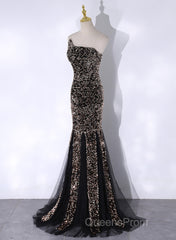 Black Mermaid Sequins Long Evening Prom Dress, Black Evening Dress Party Dress