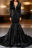 Black Mermaid Sequins Long Sleeve Ruffls Long Evening Prom Dress