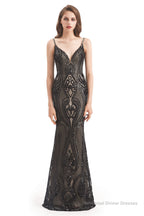 Mermaid Sequins Spaghetti Straps Prom Dresses With Detachable Train