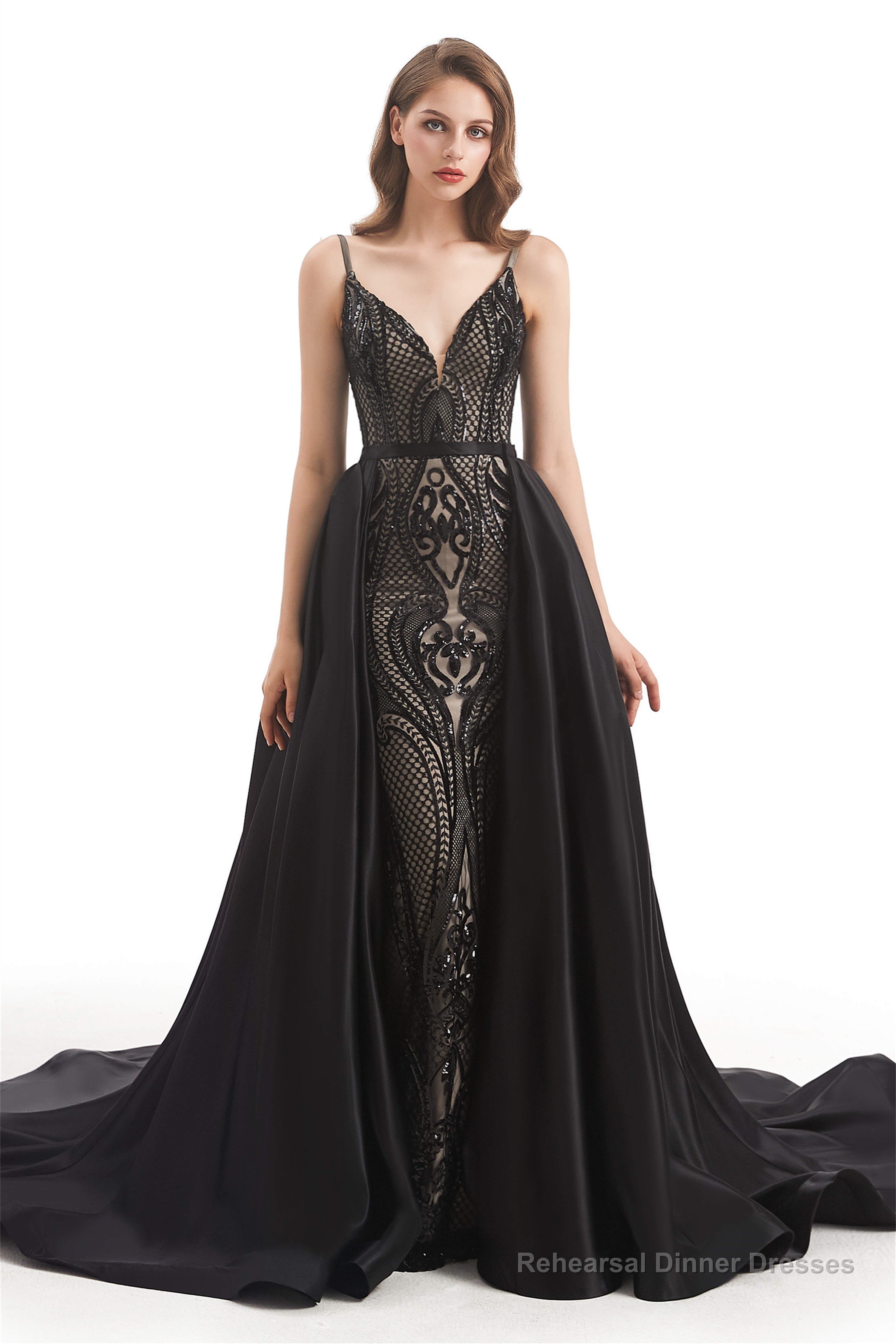 Mermaid Sequins Spaghetti Straps Prom Dresses With Detachable Train