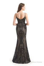 Mermaid Sequins Spaghetti Straps Prom Dresses With Detachable Train