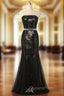 Black Mermaid Sequins Strapless Beading Evening Prom Dress