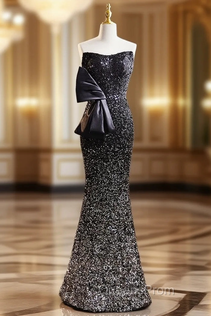 Black Mermaid Sequins Strapless Evening Prom Dress