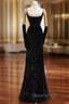 Black Mermaid Straps Sequins Evening Prom Dress