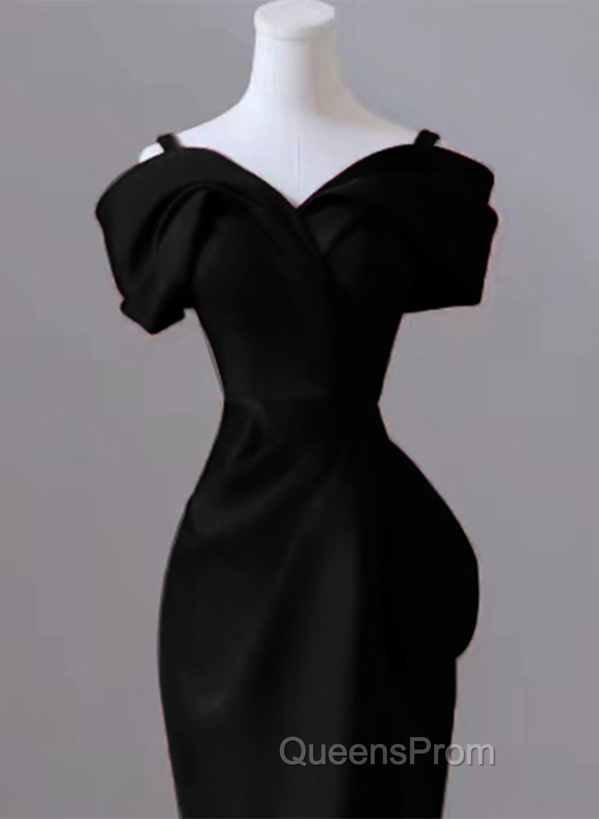 Black Mermaid Sweetheart Off Shoulder Evening Prom Dress, Black Satin Evening Dress