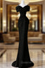 Black Mermaid Sweetheart Off Shoulder Evening Prom Dress, Black Satin Evening Dress