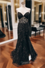 Black Mermaid Tulle Appliques Evening Prom Dress