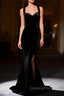 Black Mermaid Velvet Lace Straps Evening Prom Dress
