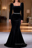 Black Mermaid Velvet Long Sleeve Evening Prom Dress