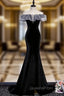 Black Mermaid Velvet Off the Shoulder Evening Prom Dress