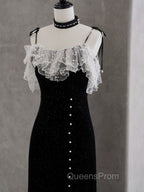 Black Mermaid Velvet Short Evening Prom Dress, Black Short Evening Dress