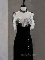 Black Mermaid Velvet Short Evening Prom Dress, Black Short Evening Dress