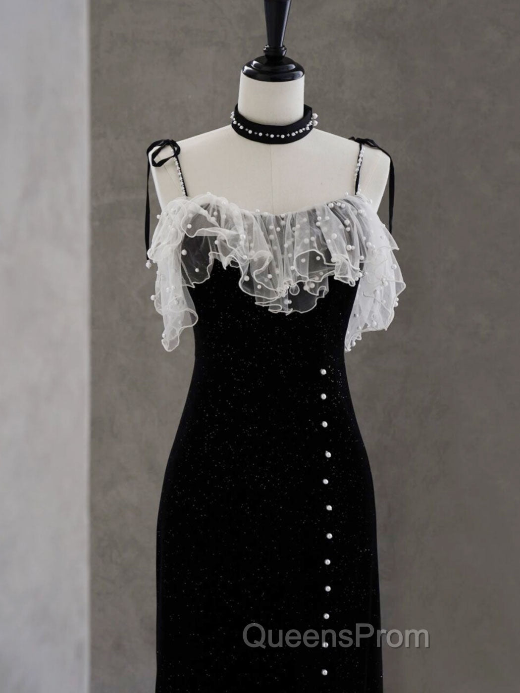 Black Mermaid Velvet Short Evening Prom Dress, Black Short Evening Dress