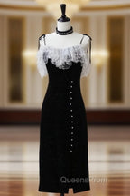 Black Mermaid Velvet Short Evening Prom Dress, Black Short Evening Dress