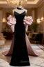 Black Mermaid Velvet Spaghetti Straps Pink Flower Evening Prom Dress