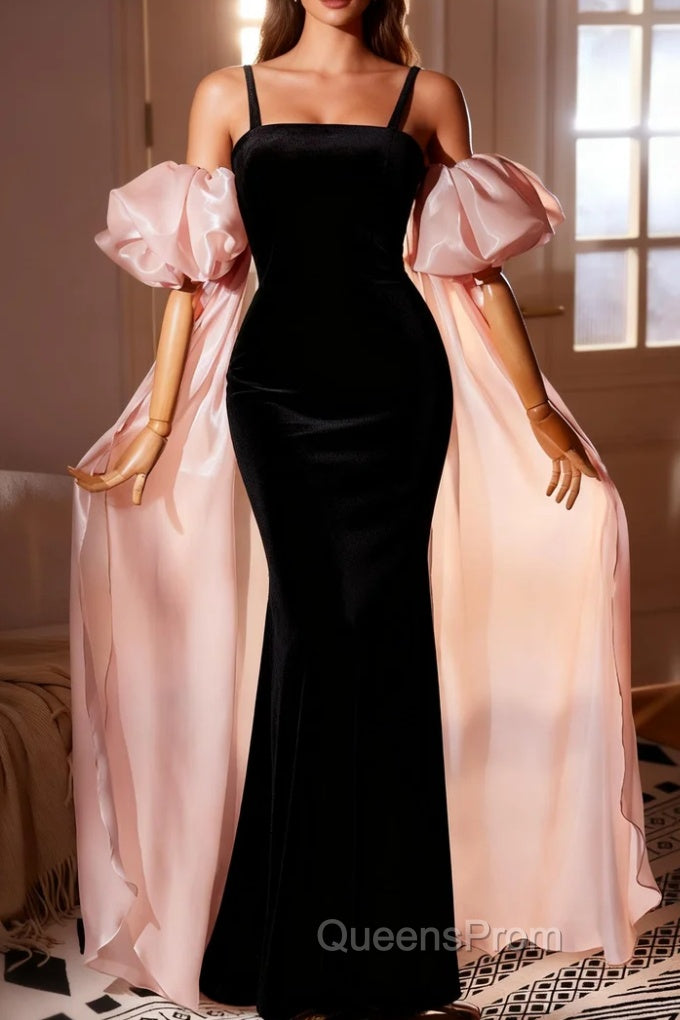 Black Mermaid Velvet Straps Evening Prom Dress