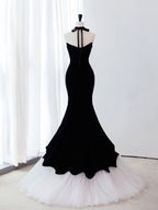 Black Mermaid Velvet Tulle Long Classy Prom Dress, Black Prom Dress