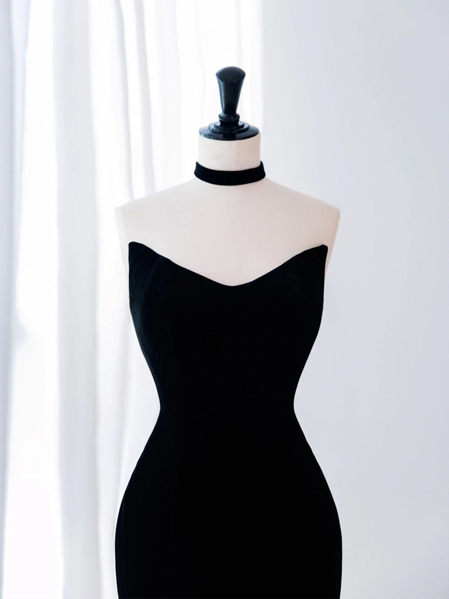 Black Mermaid Velvet Tulle Long Classy Prom Dress, Black Prom Dress