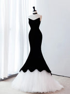Black Mermaid Velvet Tulle Long Classy Prom Dress, Black Prom Dress