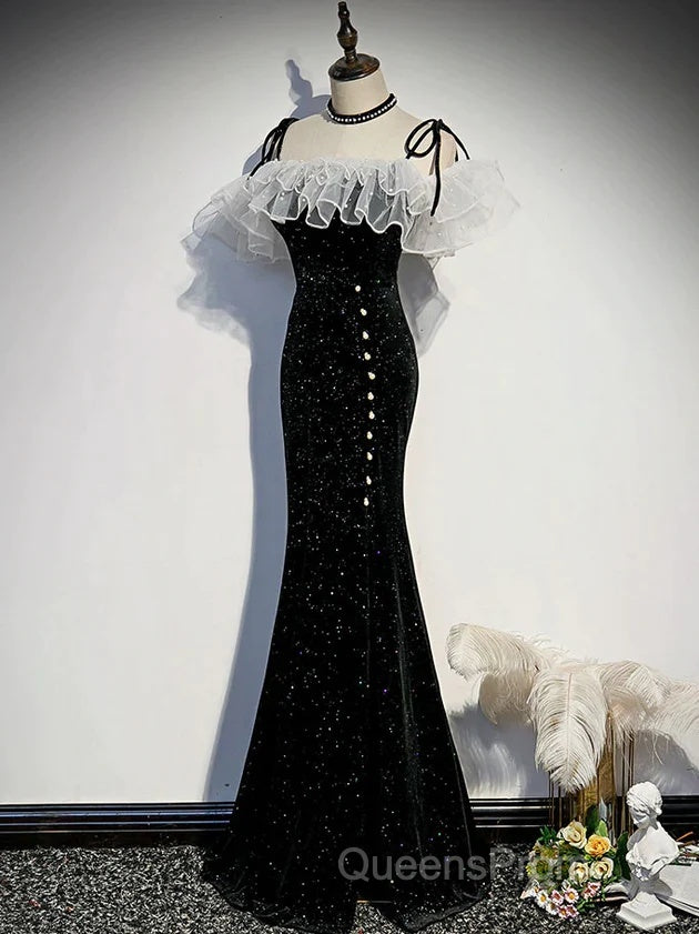 Black Off Shoulder Mermaid Long Formal Dress, Black Wedding Party Dress Secondary image
