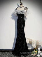Black Off Shoulder Mermaid Long Formal Dress, Black Wedding Party Dress