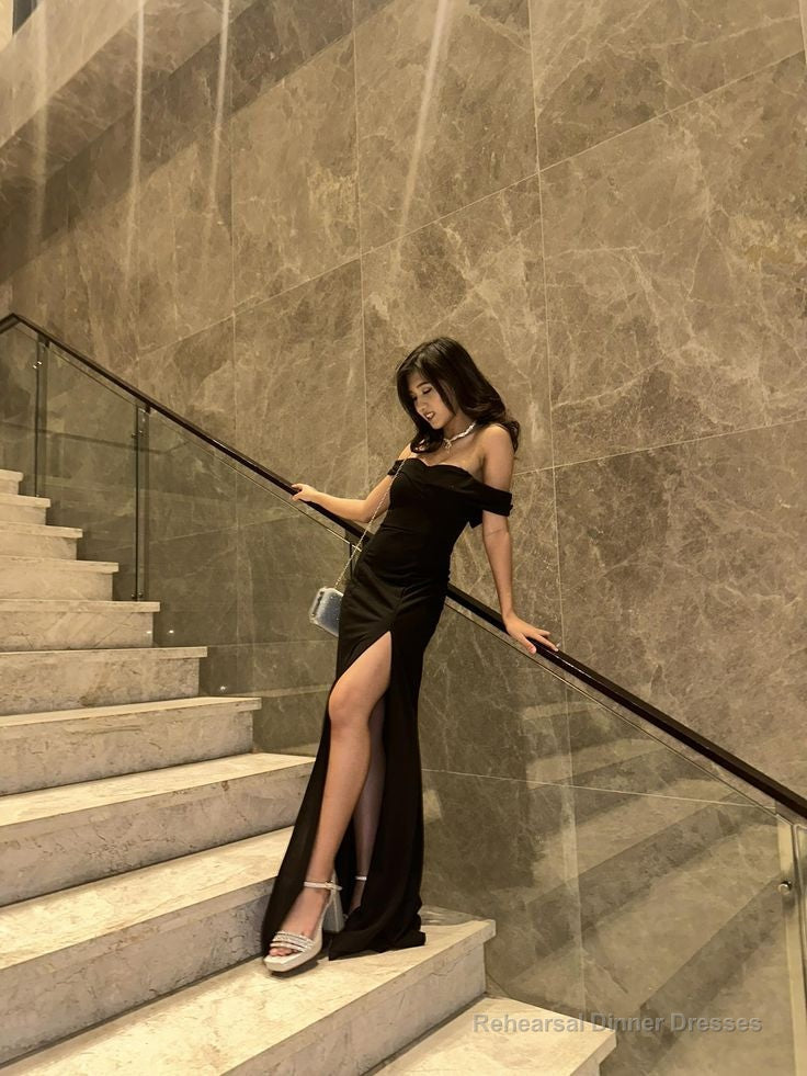 Black Off Shoulder Mermaid Long Prom Dress Evening Gown Woman Elegant Main image