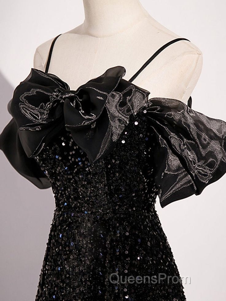 Black Off Shoulder Sequin Long Evening Prom Dress Evening Dress With Bow Knot Secondary image