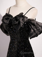 Black Off Shoulder Sequin Long Evening Prom Dress Evening Dress With Bow Knot