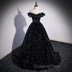 Black Off Shoulder Shiny Beaded Long Evening Prom Dress A-line Black Evening Dress Evening Prom Dress shops
