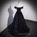 Black Off Shoulder Shiny Beaded Long Evening Prom Dress A-line Black Evening Dress Evening Prom Dress shops