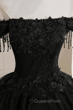 Black Off Shoulder Sweet 16 Evening Dress with Lace Black Evening Dress Evening Prom Dress shops