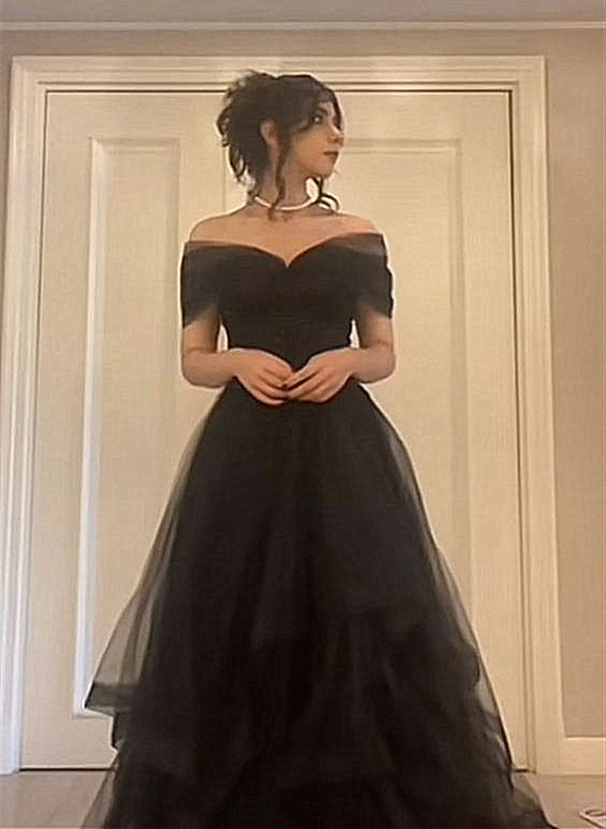 Black Off Shoulder Sweetheart Tulle Classy Prom Dress, Black Tulle A-Line Party Dress