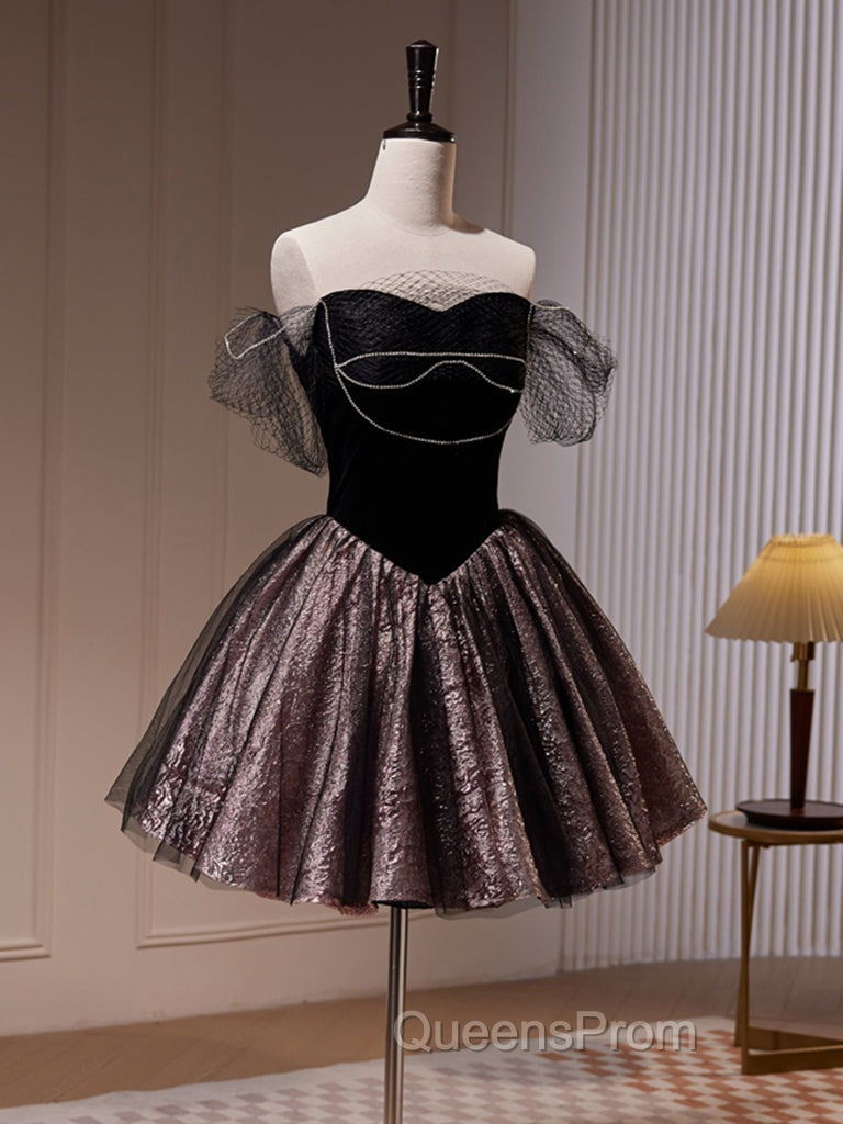 Black Off Shoulder Tulle Short Evening Prom Dress, Black Homecoming Dress Secondary image