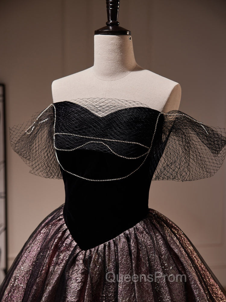 Black Off Shoulder Tulle Short Evening Prom Dress, Black Homecoming Dress