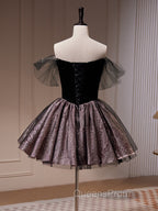 Black Off Shoulder Tulle Short Evening Prom Dress, Black Homecoming Dress