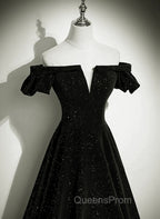 Black Off Shoulder Velvet Long Party Dress Evening Prom Dress, Black Simple Evening Dress